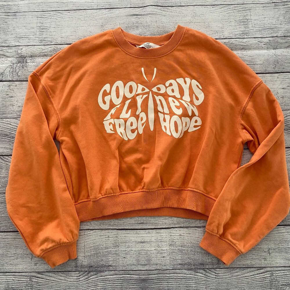 H&M Orange Cropped Sweatshirt Good Days Size 12/14